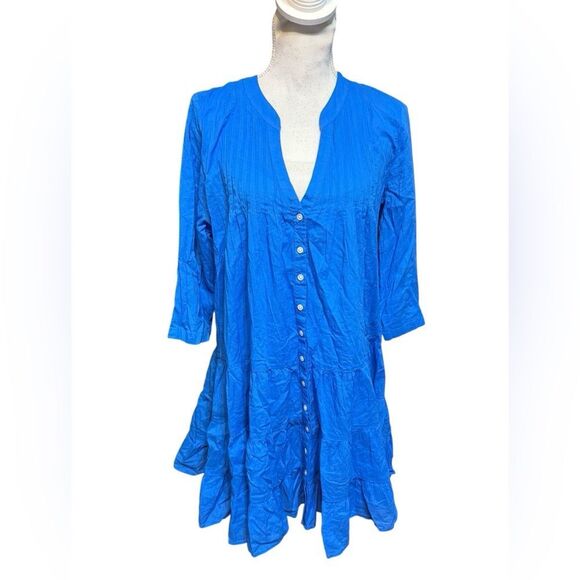 New J.Crew Size L VOILE PINTUCK Tiered Cover Up Swim Dress blue BQ963 SU23 - Picture 1 of 5